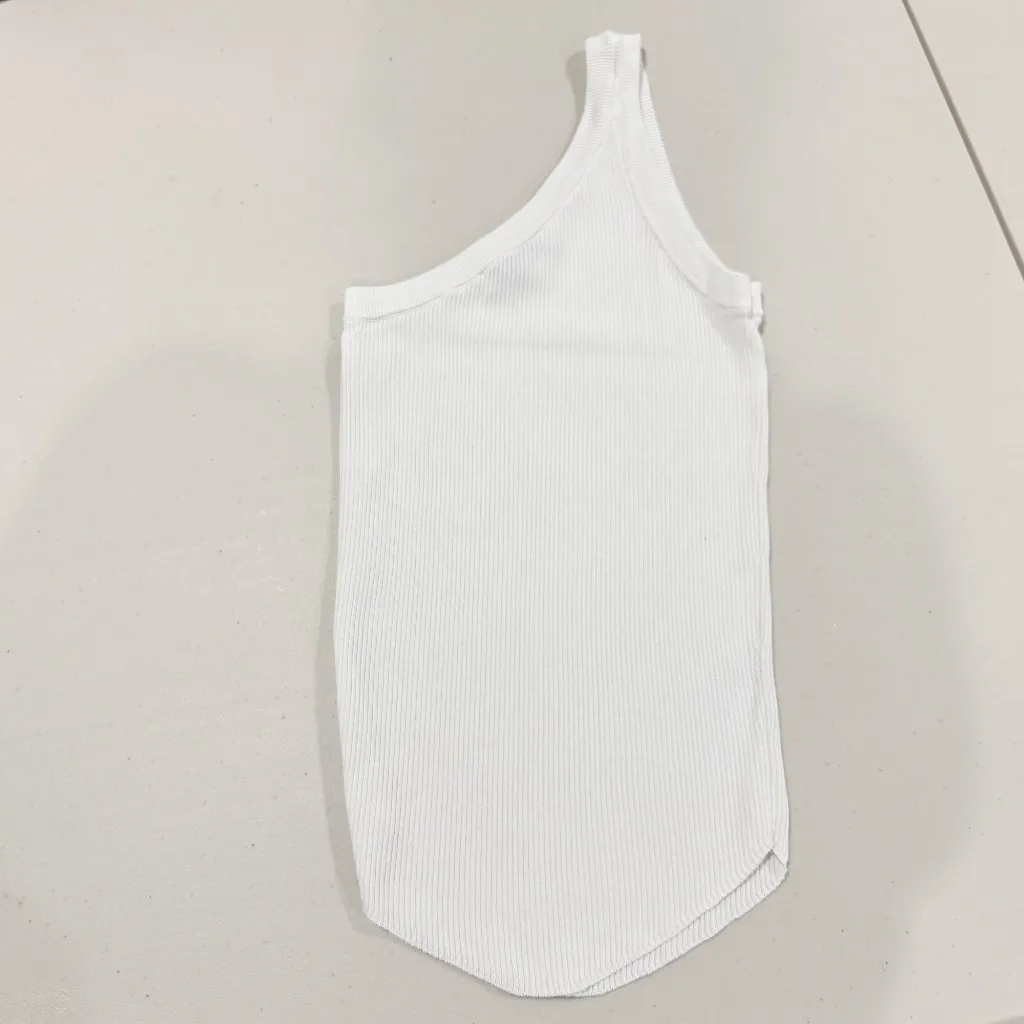 Zara‎ One Shoulder Rounded Hem Tank Top in White Basic Summer Chic Size Small - Image 6