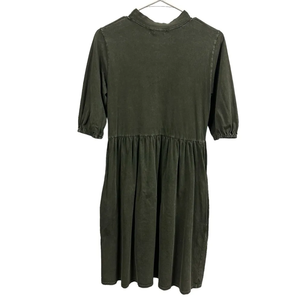 Vylette Olive Cotton Tee Short Puff Sleeve Babydoll Pocket Dress Womens Small Green - Image 7