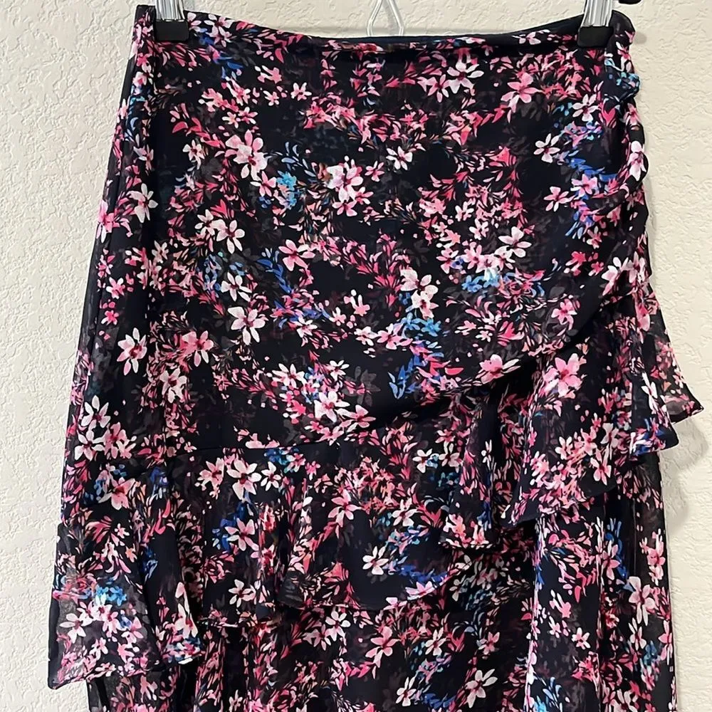 MISA Los Angeles Carmen Floral Navy Pink Ruffle Skirt, Size XS - Image 2