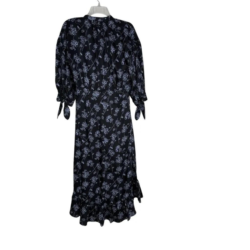 Cinq a Sept Halette Wrap Midi Dress Black & Blue Floral Print Size 4 - Image 12