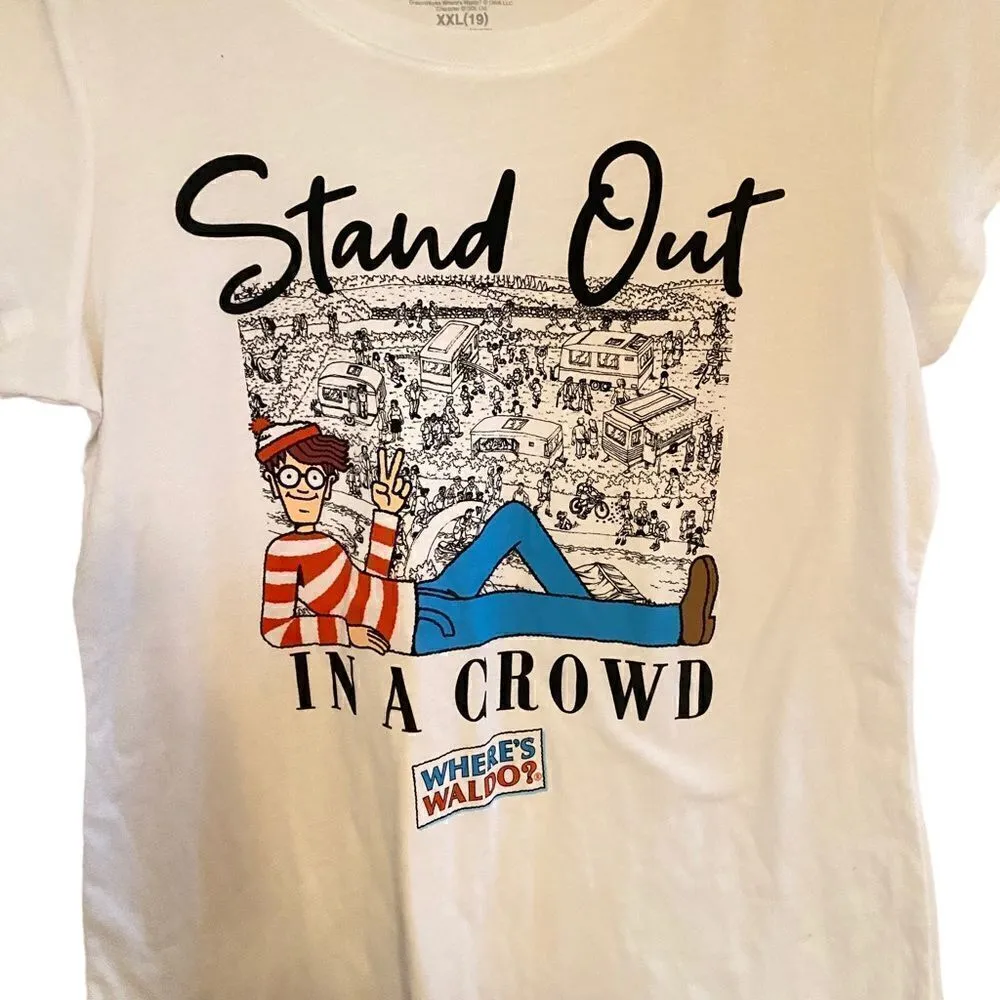 Where’s Waldo vneck shirt sleeve stand out in the crowd XXL White Size undefined - Image 3