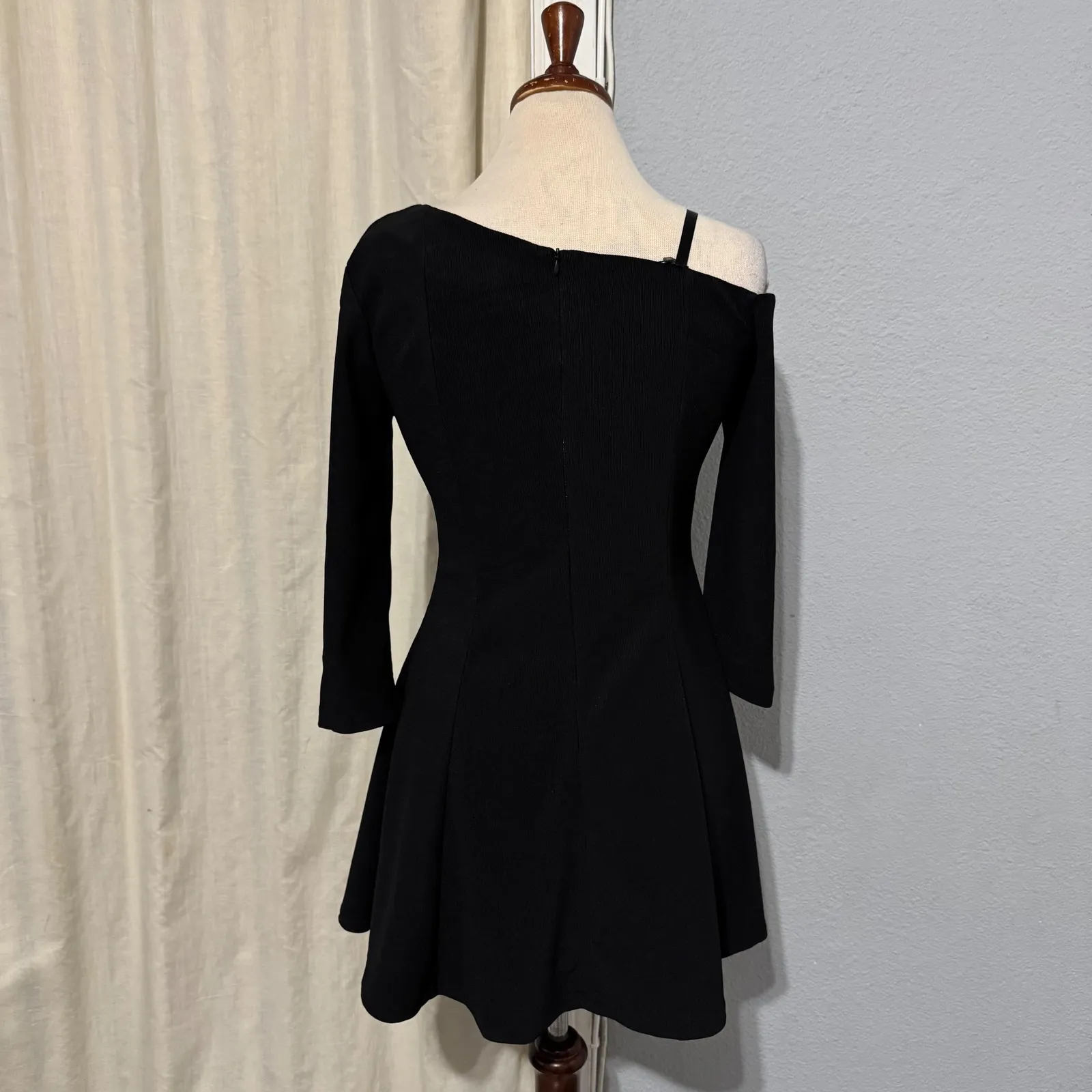 New POPJULI Black One Shoulder Long Sleeve Fit Flare Gothic Zip Dress Women L Size L - Image 4