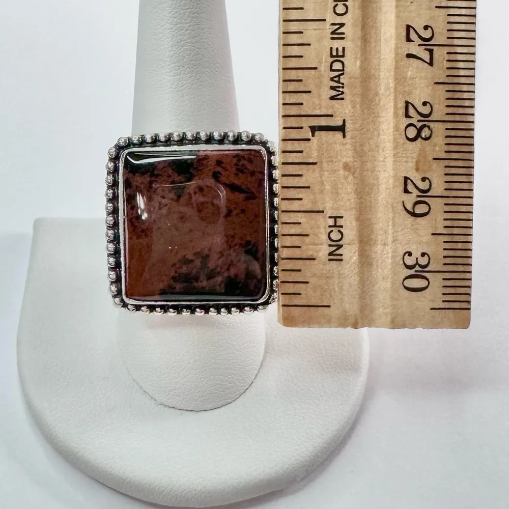 MAHOGANY Obsidian Genuine Stone 925 Sterling Silver Ring Brown - Image 6