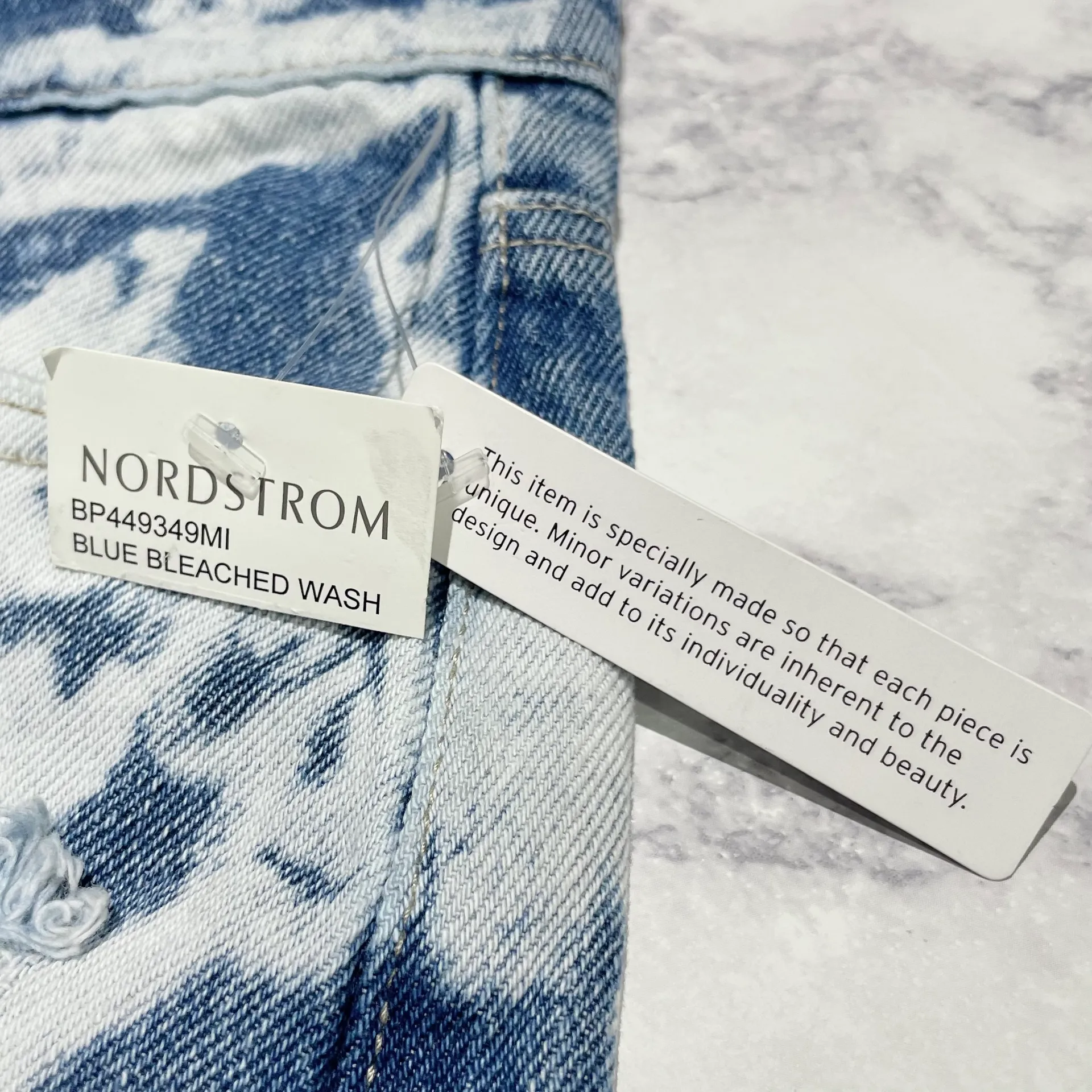 New  Ripped Cutoffs High Rise Shorts Non-Stretch Denim Blue Bleached Wash - Image 9