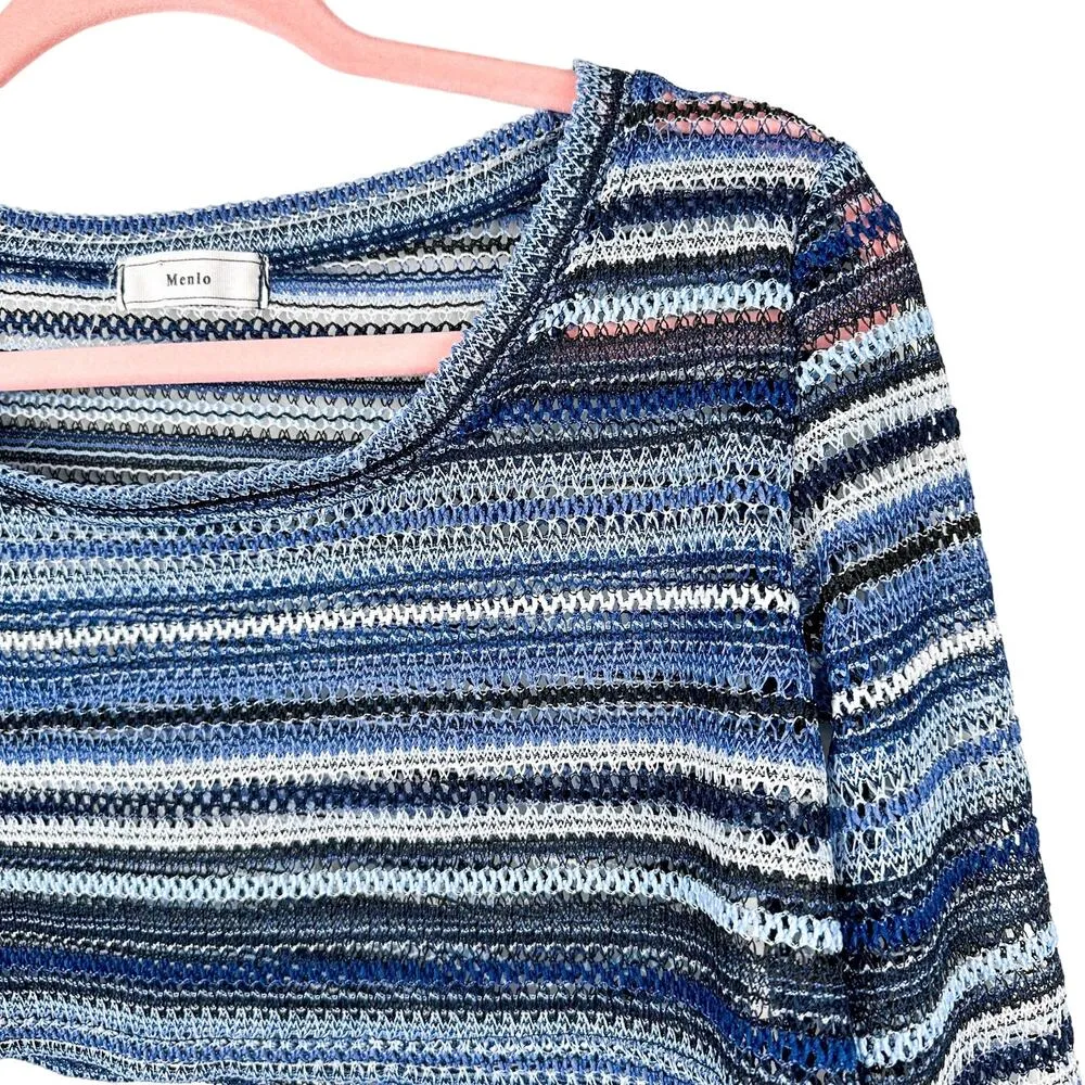 Menlo Y2K Top Knit Long Sleeve Cropped Top Blue Stripe Y2K Tops Size undefined - Image 2