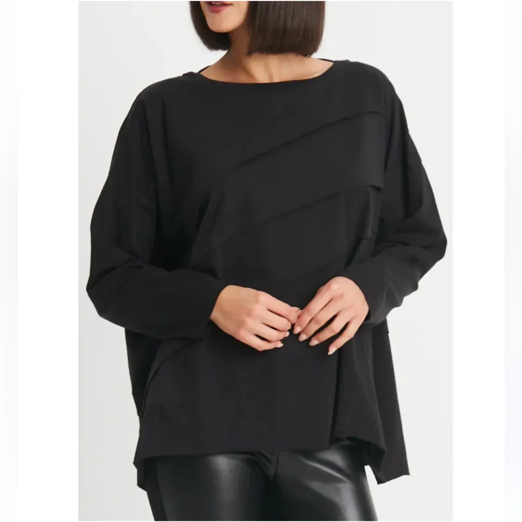 PLANET BY LAUREN G PIMA COTTON TUCKED LUXURY BOXY TEE Black Size undefined - Image 2