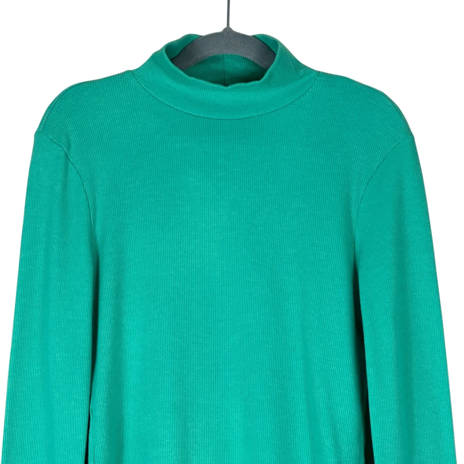 American Eagle Turtleneck Top Womens S Green Ribbed Stretch Cotton Fitted Casual - Image 2