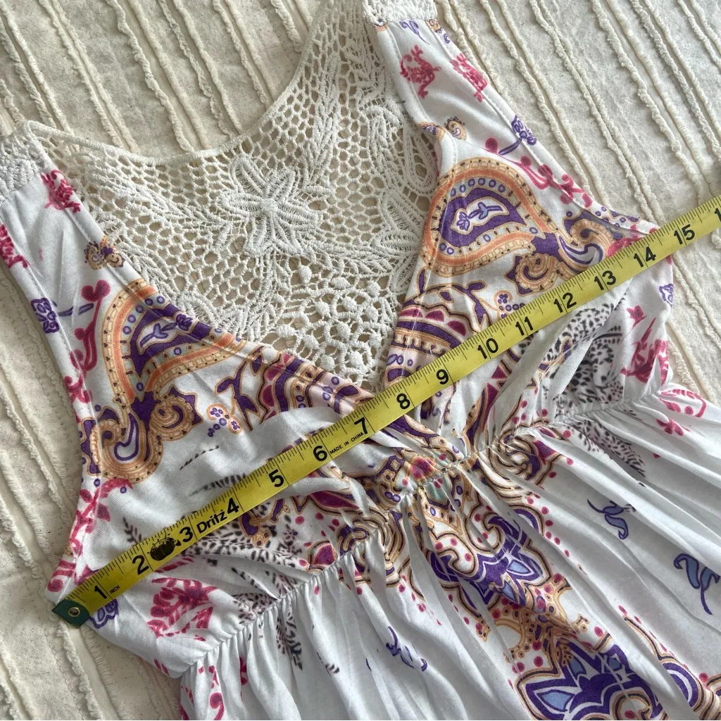 Y2K Vtg Crochet Boho Mini Dress Paisley Desert Pastels Indie S Small Forever 21 - Image 12