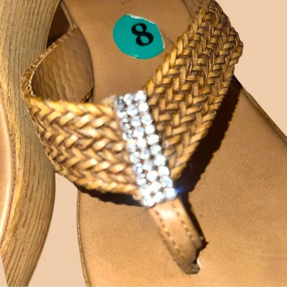 A. Giannetti tan wedge heel sandals with bling! Size 8 - Image 3