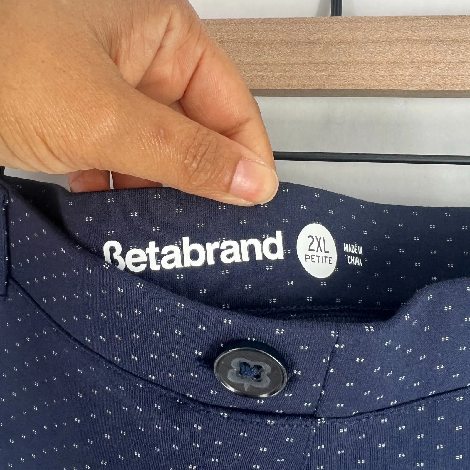 Betabrand DPYP Yoga Dress Pant Womens 2XL Navy White Polka Dot Dot Bootcut - Image 4