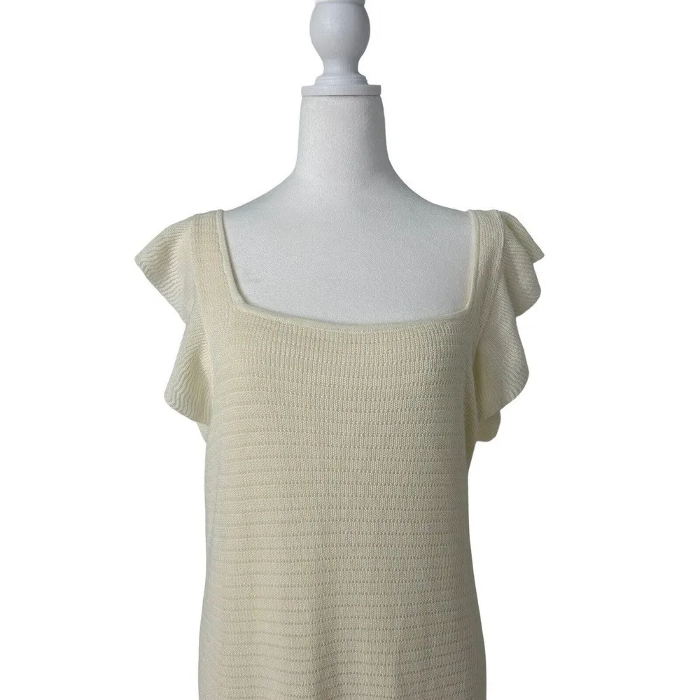 House of Harlow 1960 Cream Knit Ruffle Flutter Sleeve Knee Length Midi Dress L - Image 8