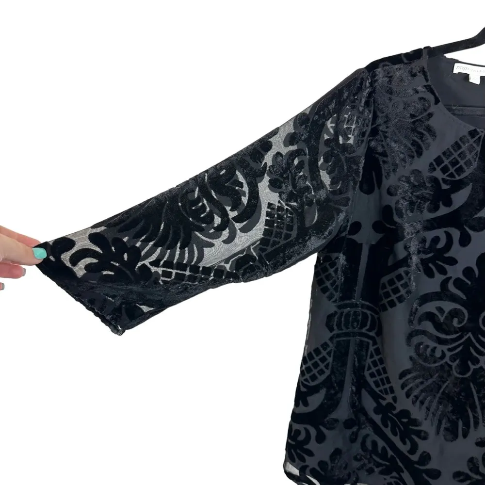 RSVP by Talbots Black Velvet Burnout Baroque Patterned Blouse Women's Medium - Image 5