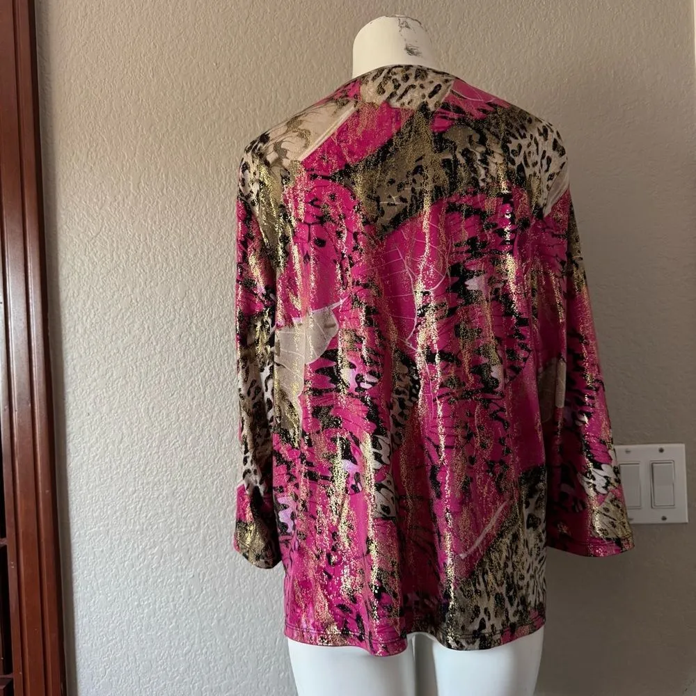 Vintage Tan Jay Petite Pink and Gold Animal Print Top PL Large Size undefined - Image 5