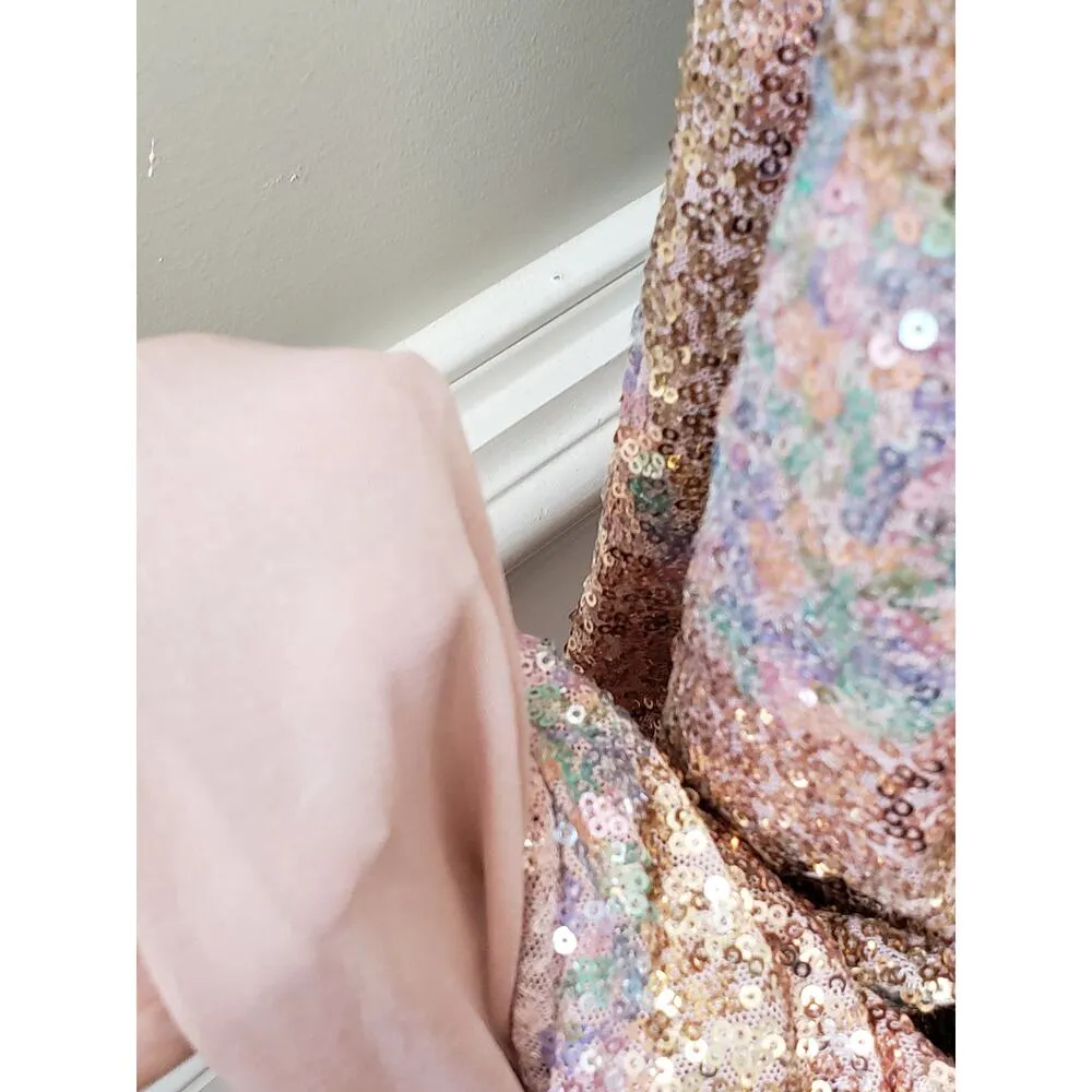 H&M Shift Dress Women's XL Beige Overall Sequin Long Sleeve Stretch Back Zip - Image 8