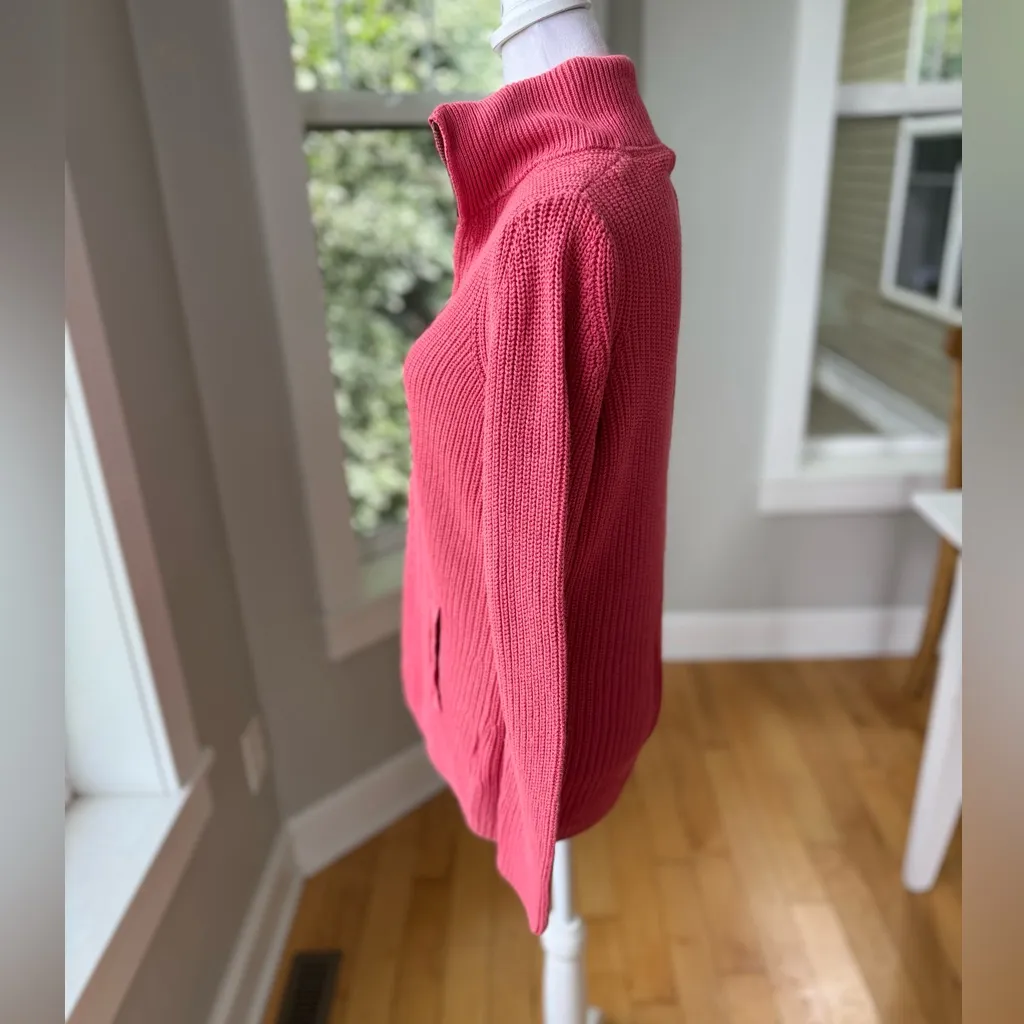 L.L. BEAN Coral Pink Cotton Cableknit Quarter Zip Sweater Size Small - Image 2