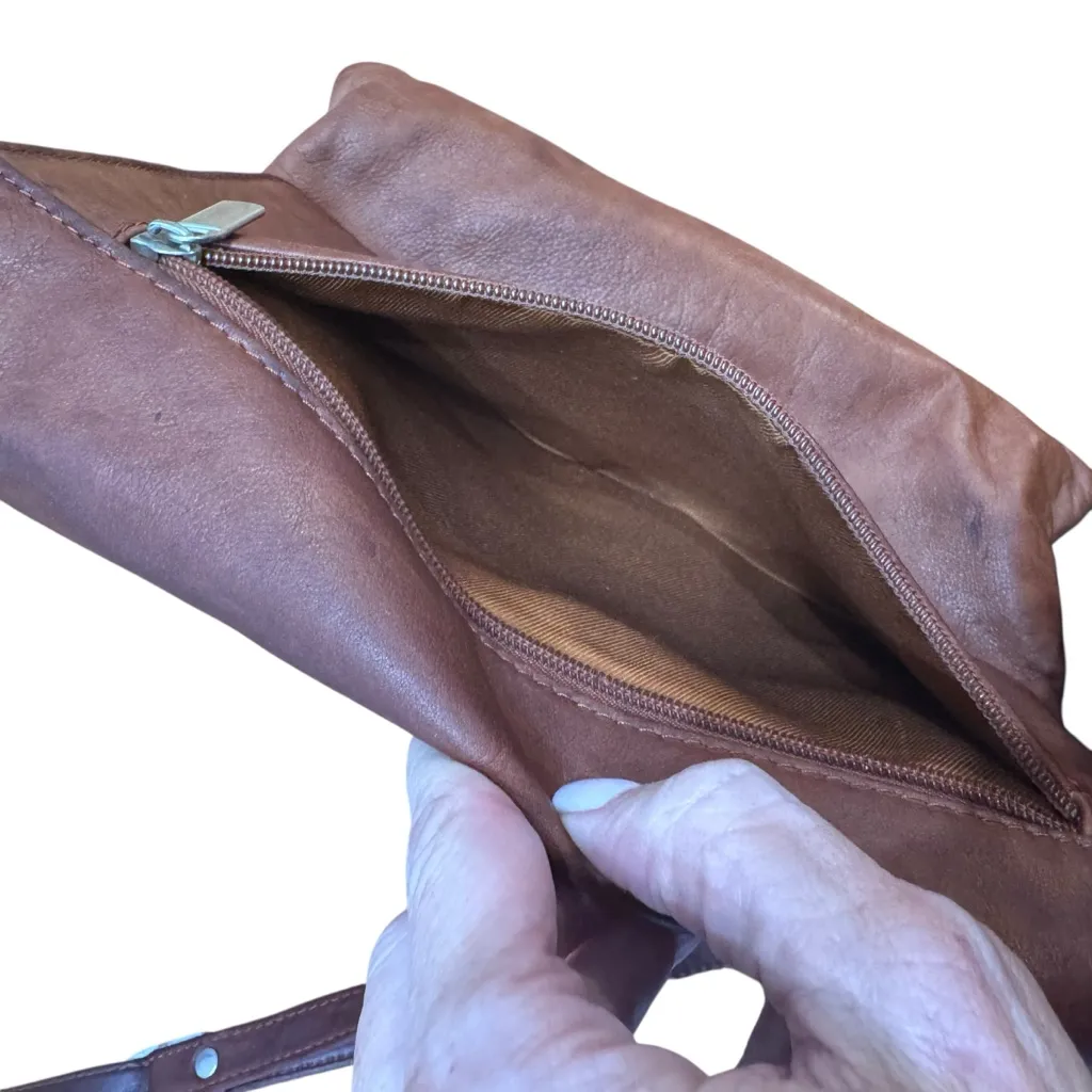 Vera Pelle Made in Italy Brown Leather‎ Crossbody Bag Flap Zip Pockets - Image 7