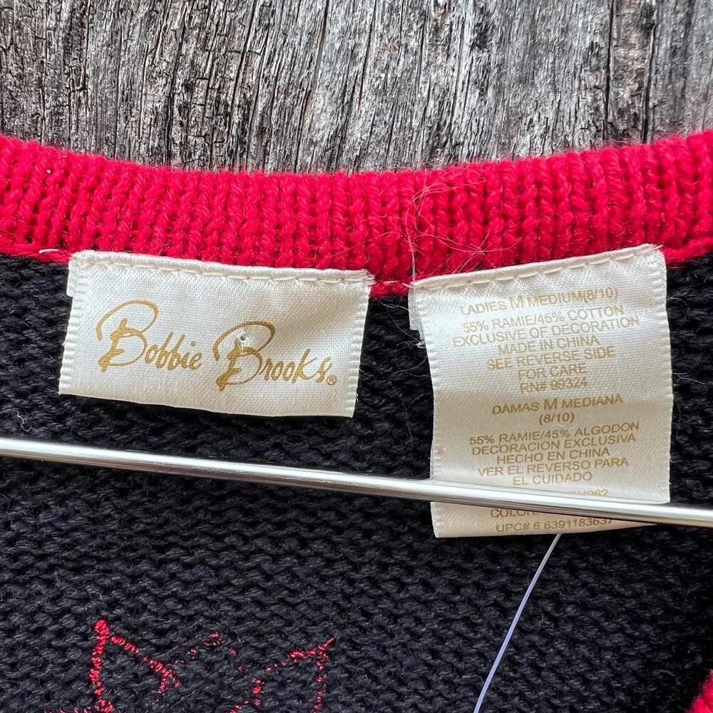 Vintage 90s Bobbie Brooks Ugly Christmas Poinsettia Bead Sequin Sweater Vest MED - Image 2