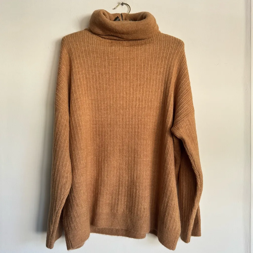 ASOS EDITION Rib Knit Half Zip Oversized Turtleneck Collar Sweater Camel Size S Tan - Image 6