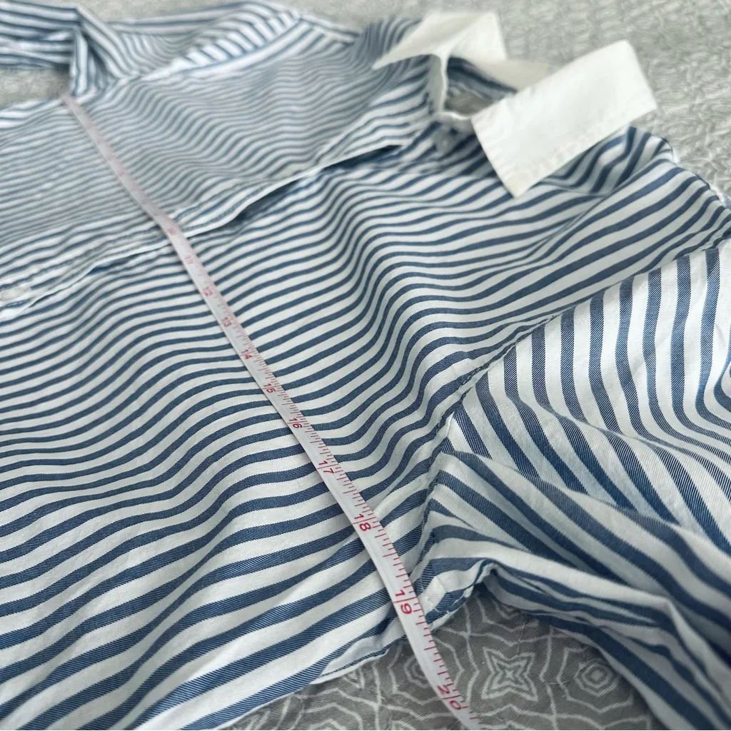 EVERLANE The Must-Have Shirt in Silky Cotton  Mariner Blue White Stripe Size 0 - Image 10