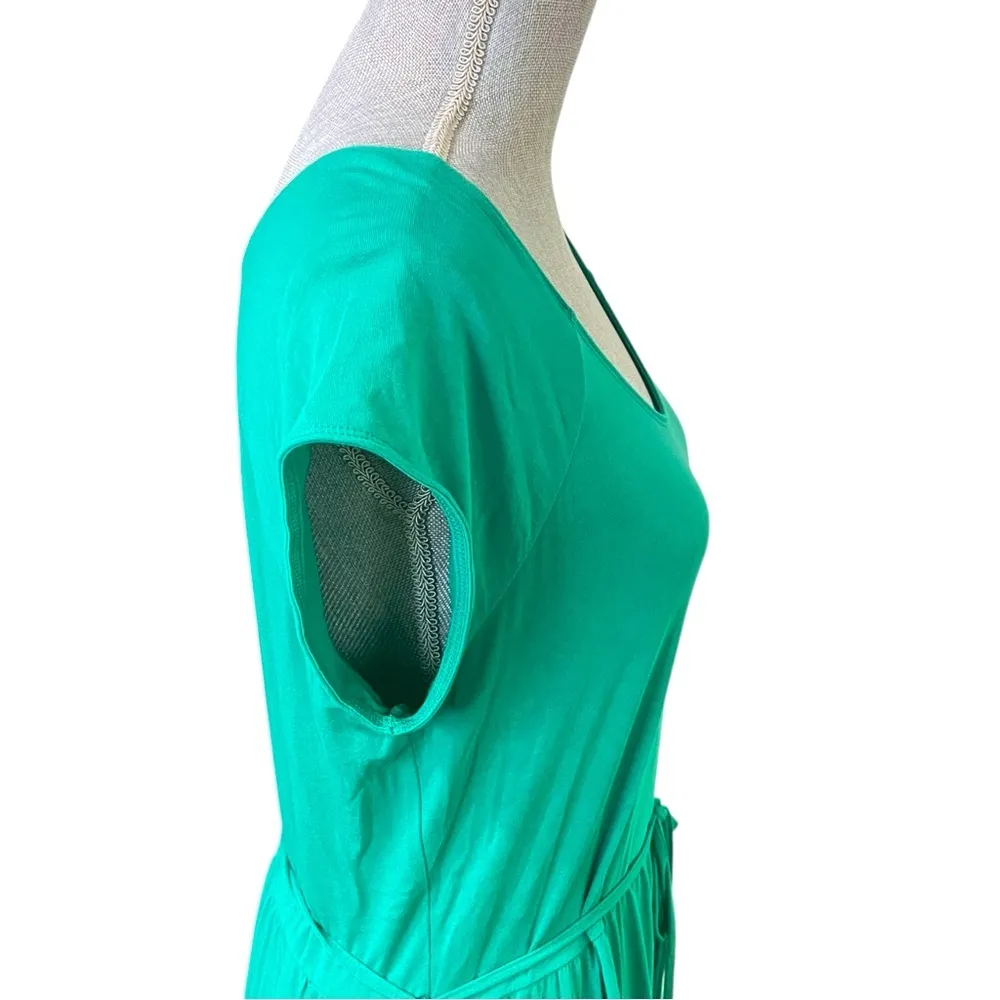 Garnet Hill Dress-Women Sz 14-Green Cotton/ Modal-Cap Sleeve - Image 6
