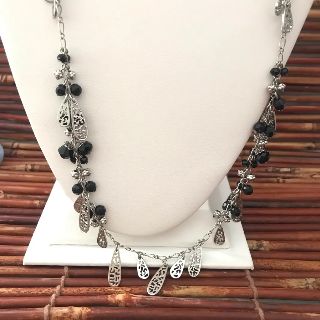 White House Black Market Cha Cha Black Glass Bead Long Necklace - Image 2