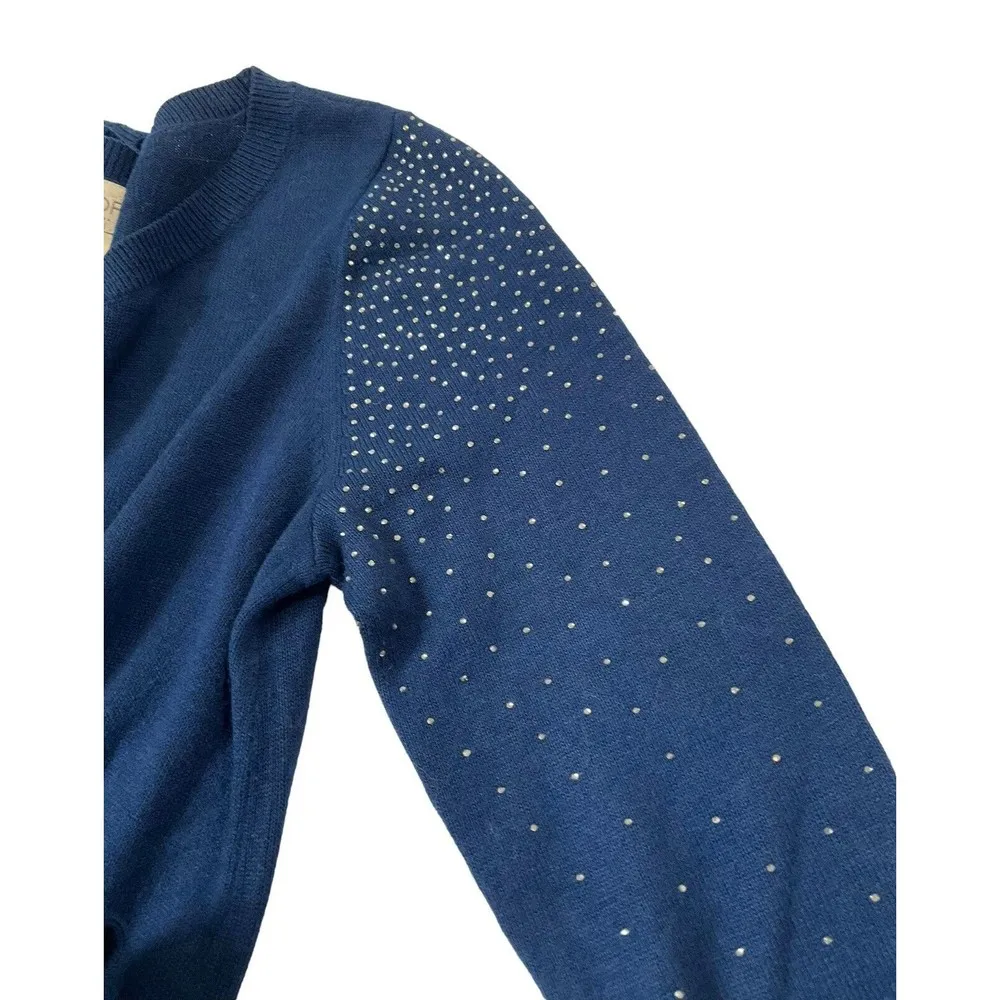 LOFT Women Size XS Knit Sweater Dress Blue Rhinestones Stretch 15-141 - Image 9