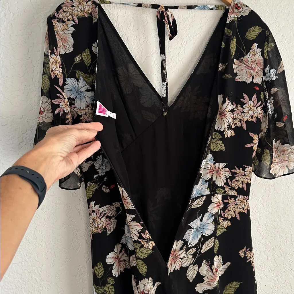 Juicy Couture Black Floral Jumpsuit Ladybugs Sample Rare Wide Leg Dark Fall - Image 6