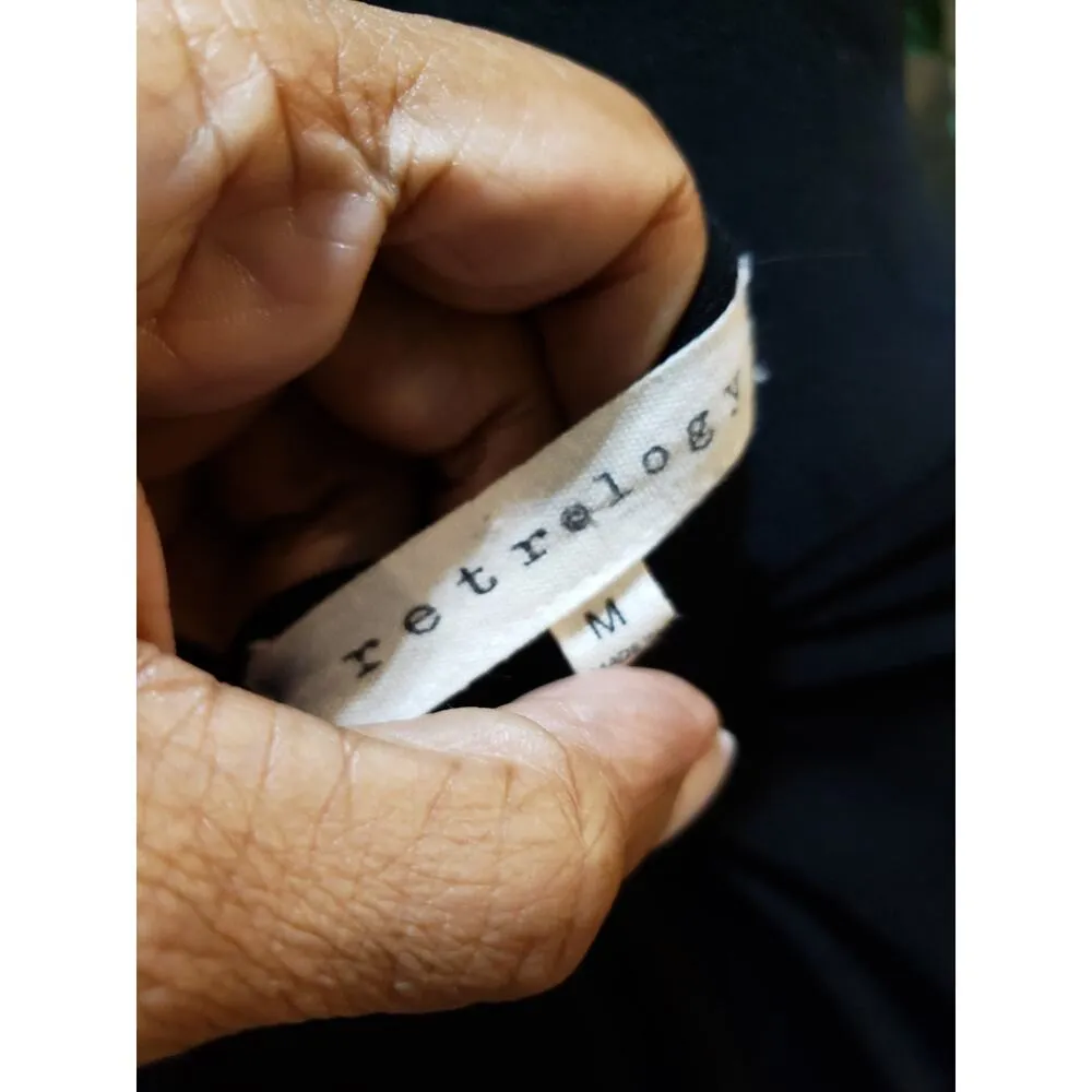 Retrology Ruffle Sleeve Top Women's M Black Stretchy Blouse Office Casual Chic Size M - Image 7