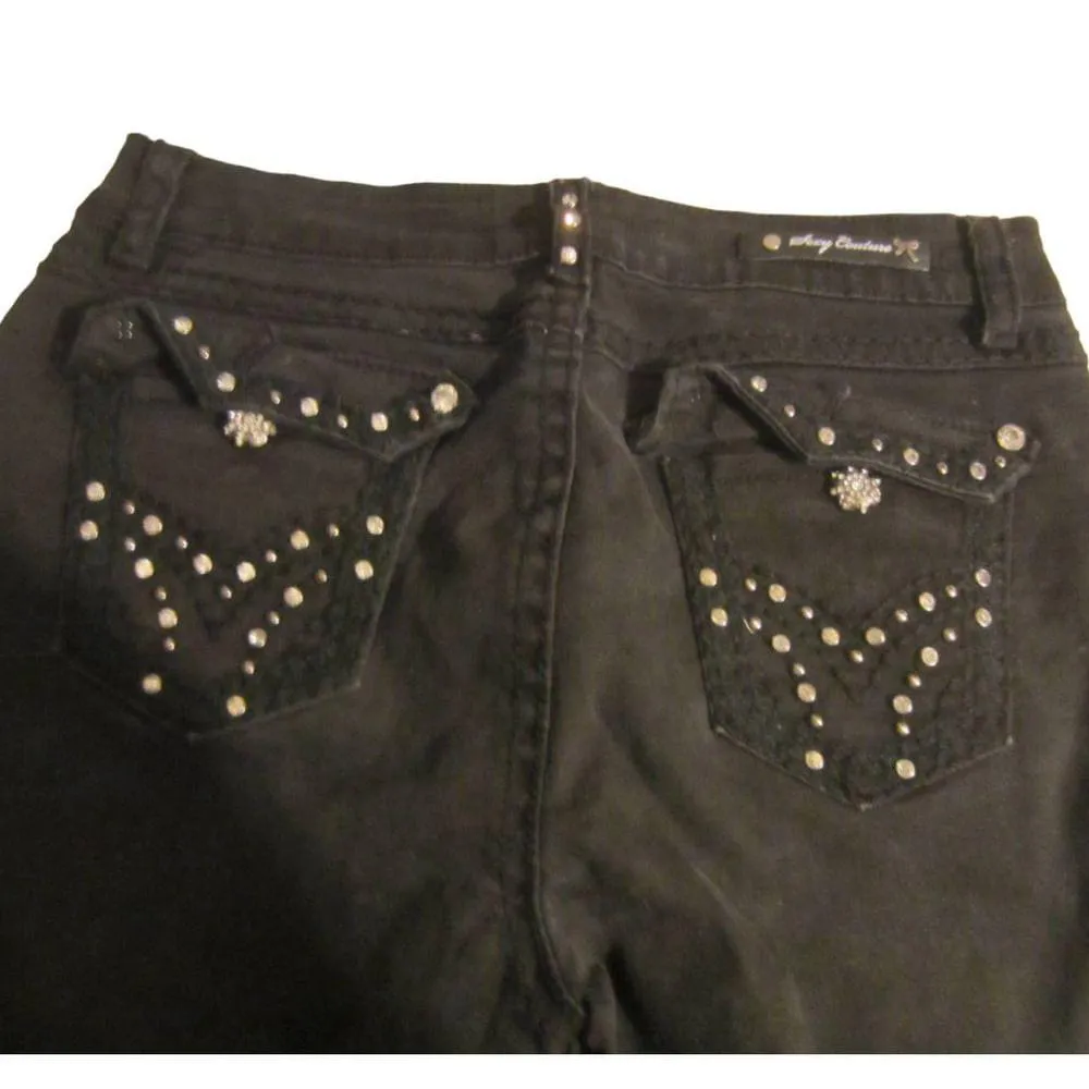 Sexy Couture Black Rhinestone Women's Capri Denim Jeans Size 13 - Image 13