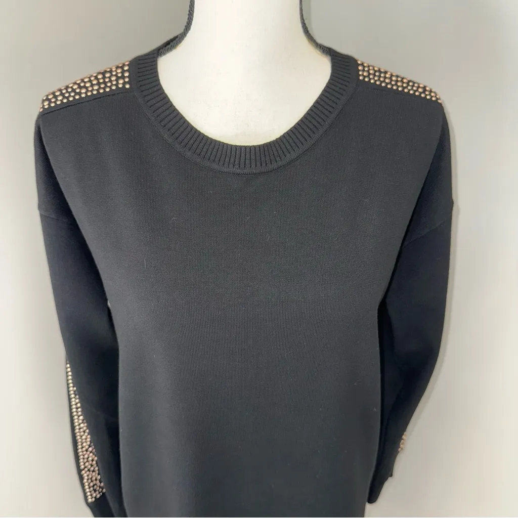Calvin‎ Klein Womens Edgy Black Sweater Dress Embellished Sleeves size Medium - Image 6
