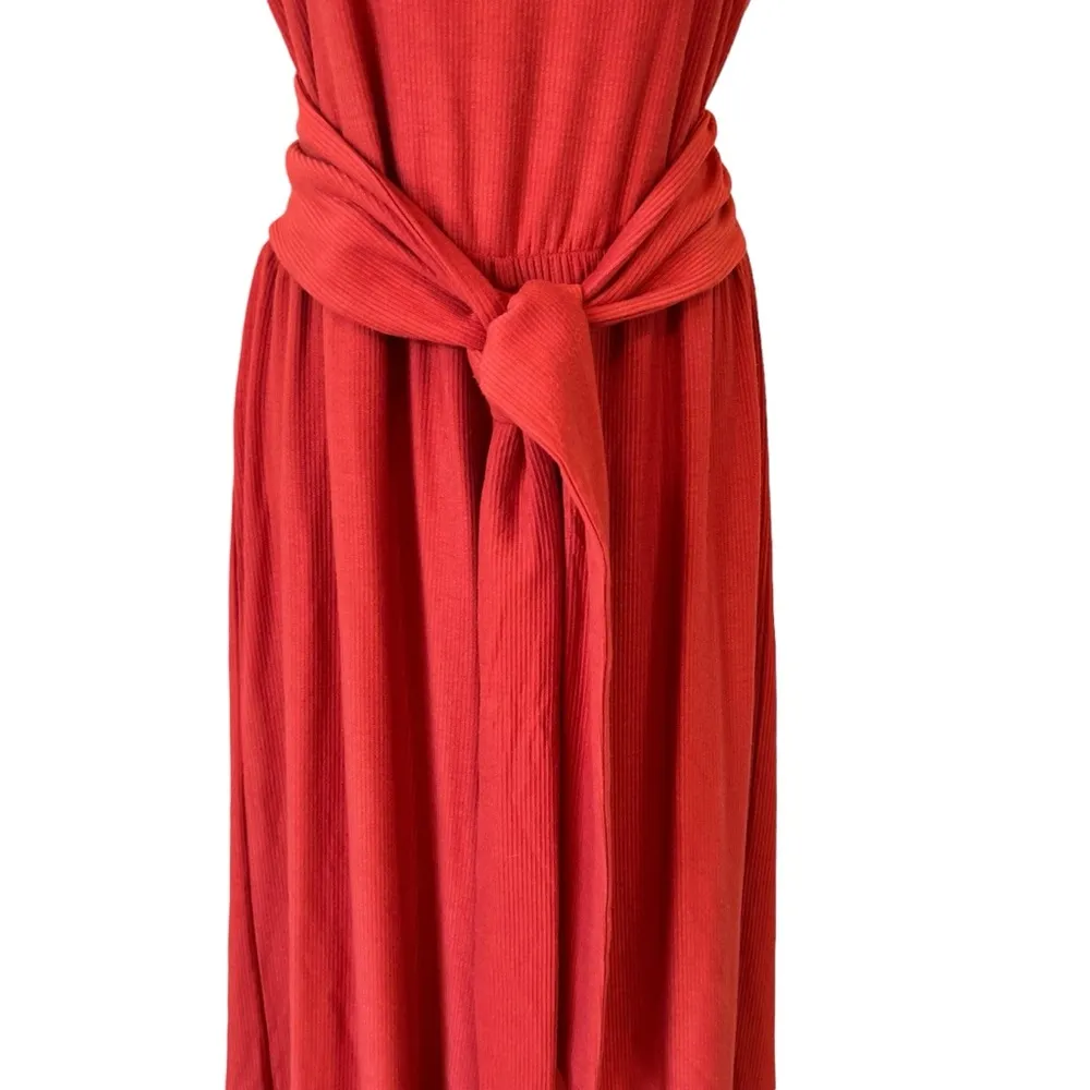 LOFT Orange Ribbed Sleeveless Tie-back Wide-Leg Jumpsuit - Image 5