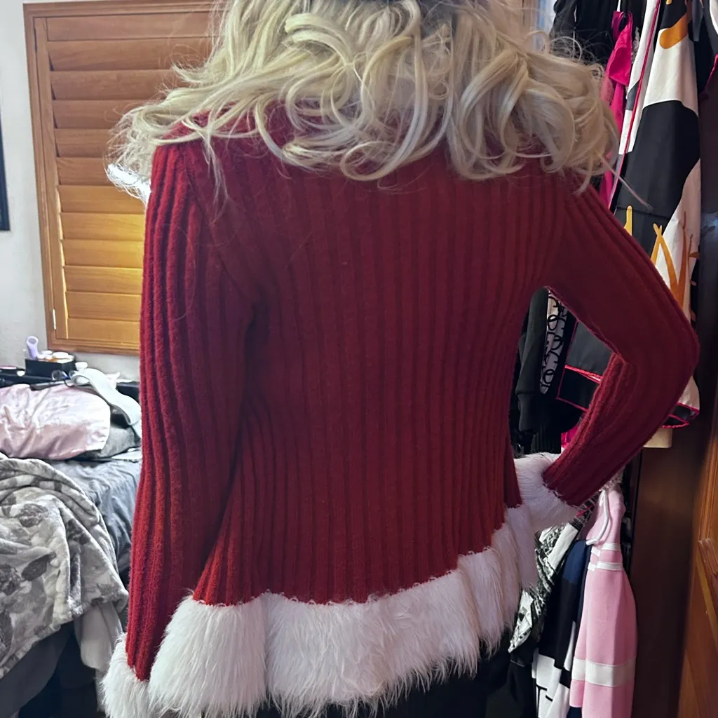 LAST ONE Holiday Fuzzy Fur Trim Sweater Red Size M - Image 8
