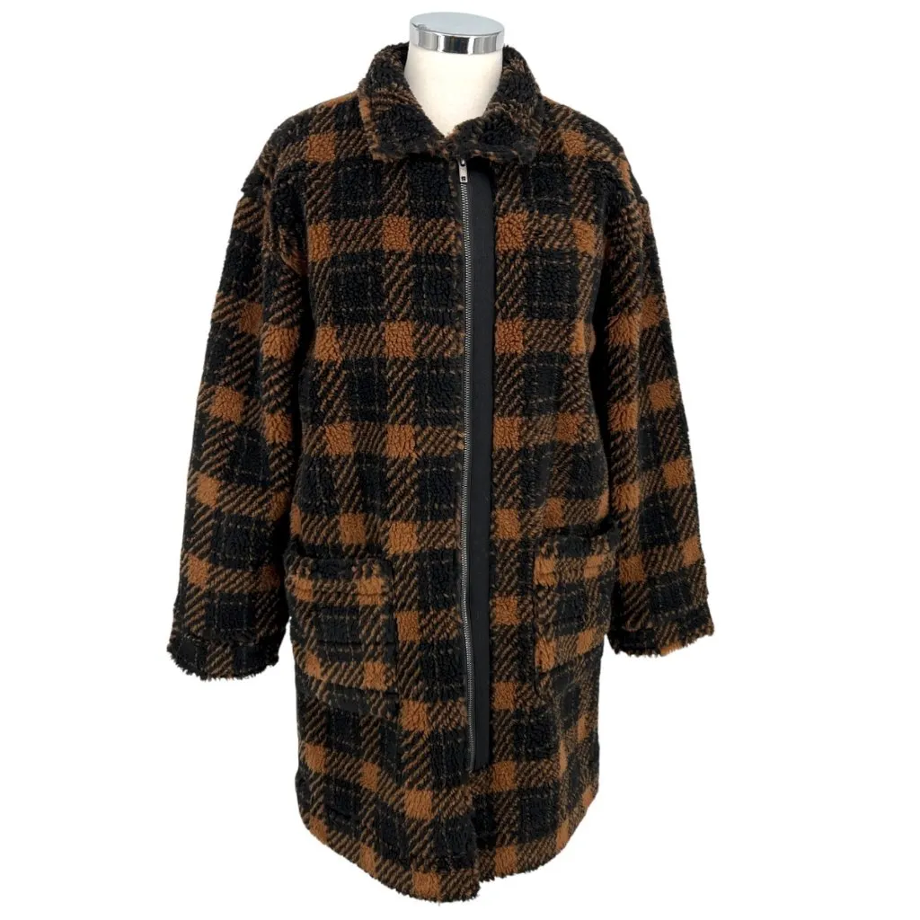 Saltwater Luxe Plaid Faux Fur Coat Jacket Black Brown Cinnamon Size Small NWT - Image 2