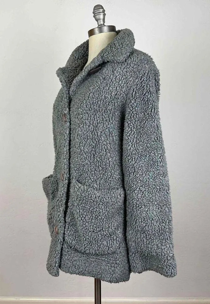 John Caruana Grey Button Up Collared Sherpa Coat Size Small - Image 2
