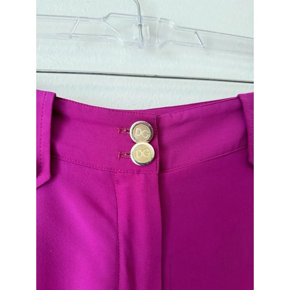 Dolce & Gabbana Purple Silk Beige Trim Logo Button Mid Rise Shorts Sz 42 / 6 - Image 7