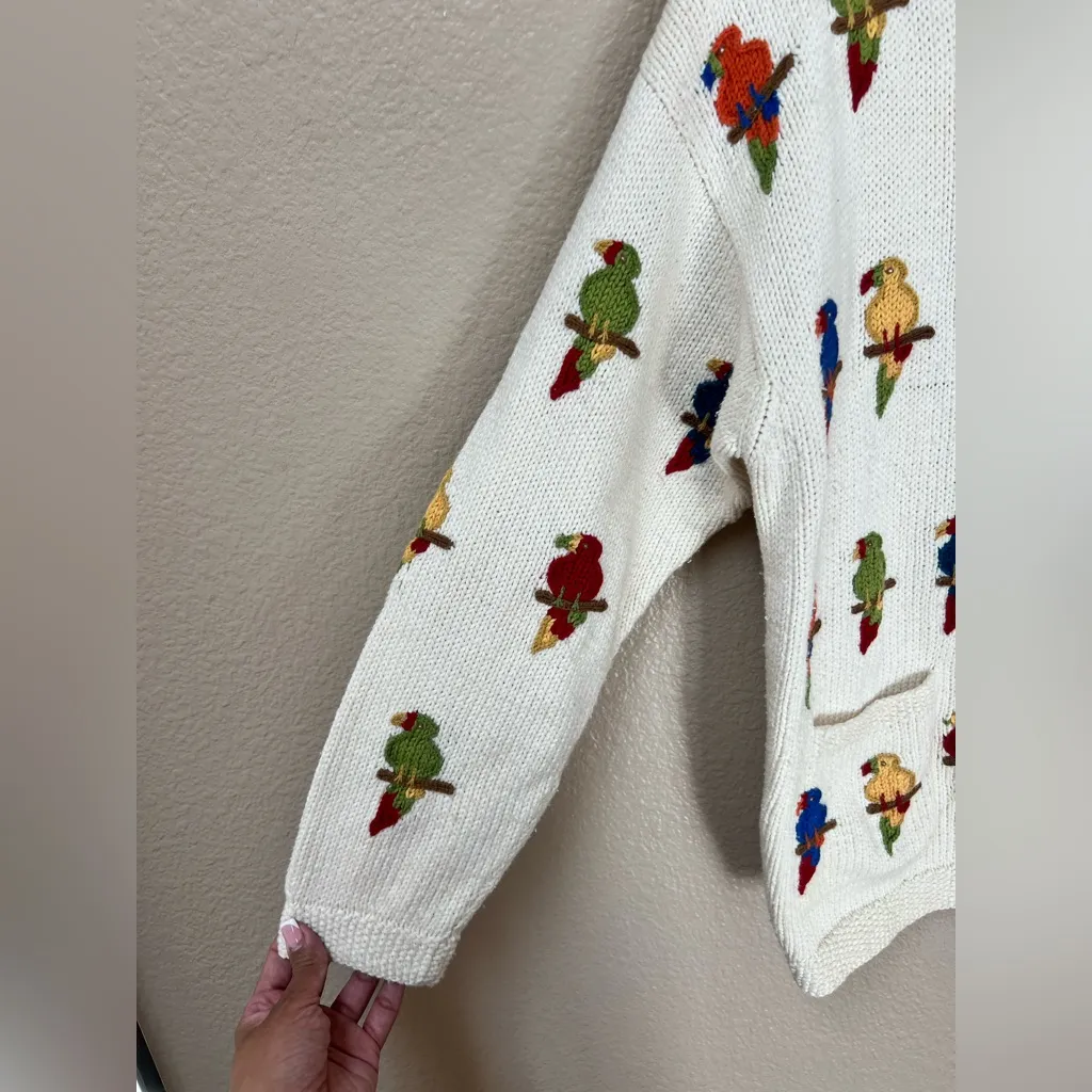 Cotton Salsa Cotton VTG Unisex Embroidered Parrot Knit Cardigan Sweater Size XL - Image 4