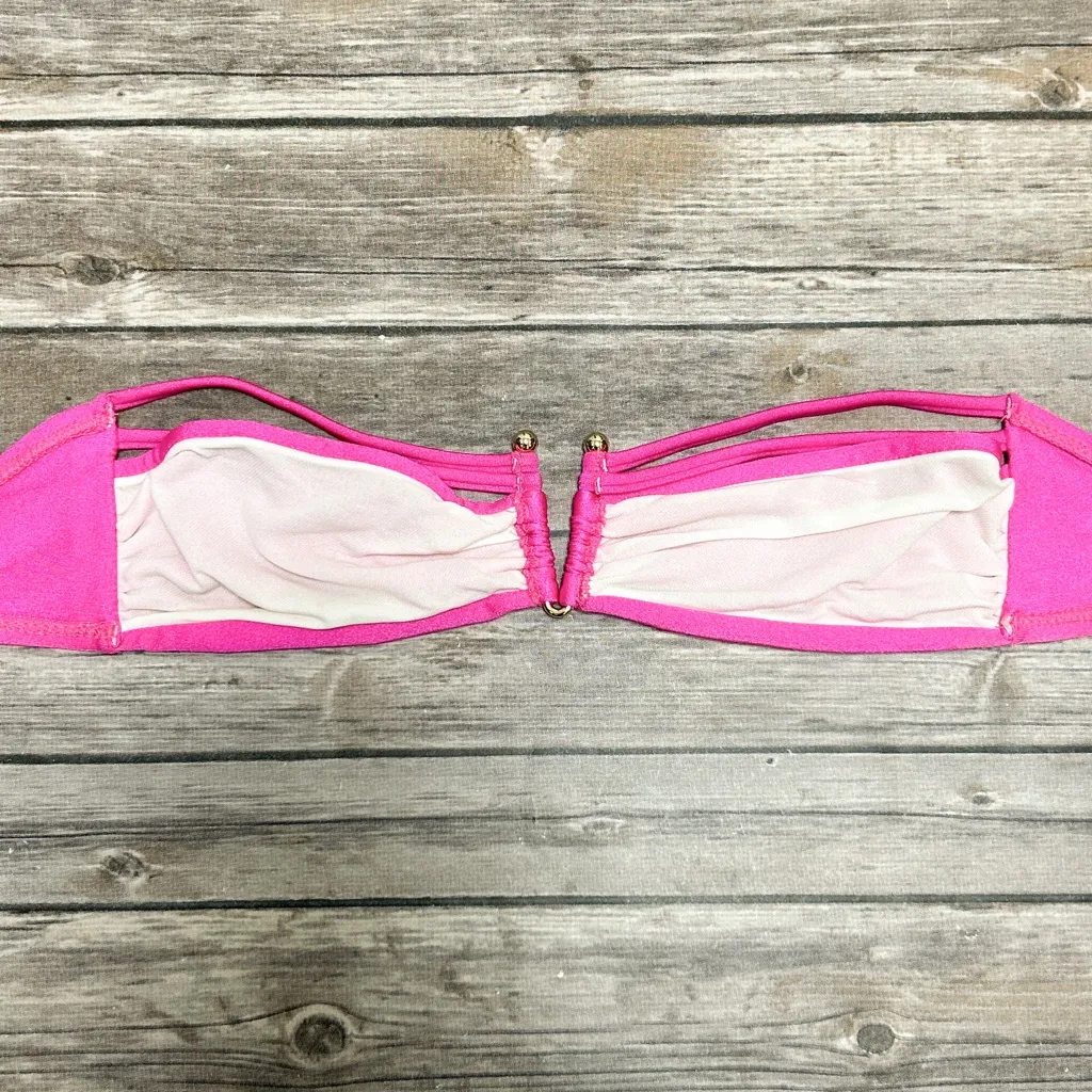 Luli Fama Pink Strappy V Ring Bandeau Back Tie Muy Caliente Bikini Top NWT XS - Image 5
