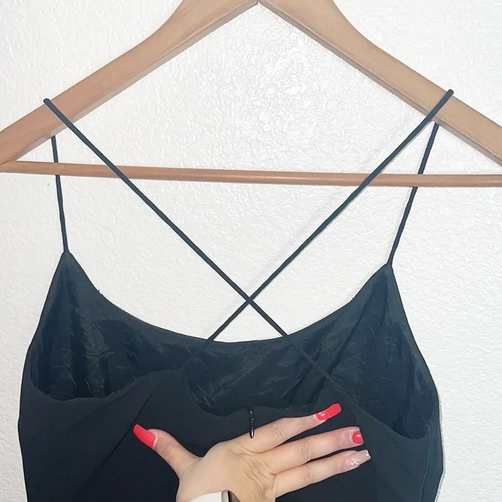 Maggy London Petites Criss Cross Black Tank Dress With Tiered Fringe Details - Image 3