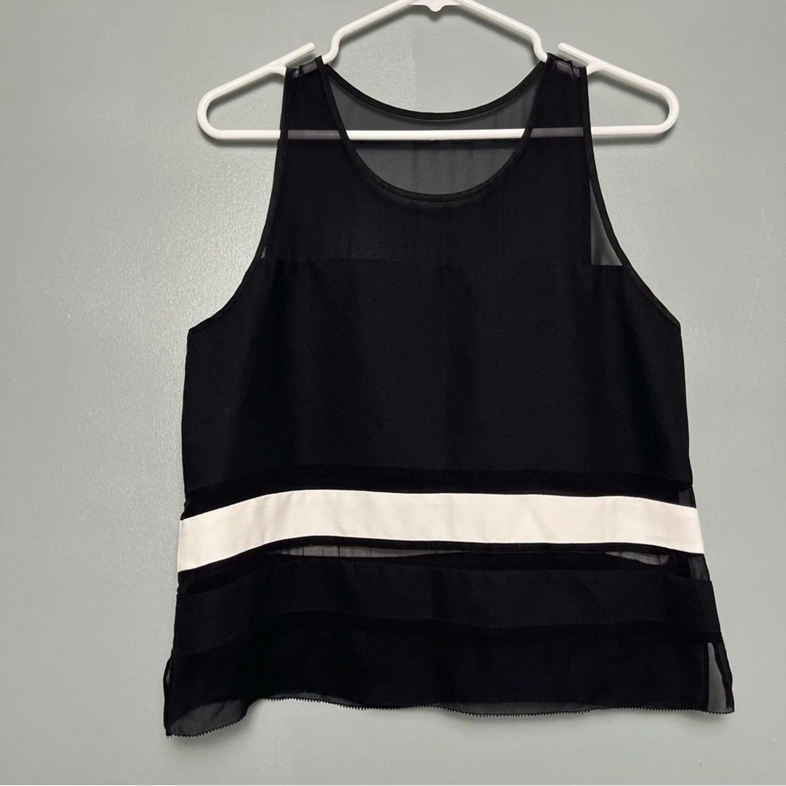 Parker Silk Semi Sheer Two Tone Tank Top Blouse Black White Women’s Size M - Image 2