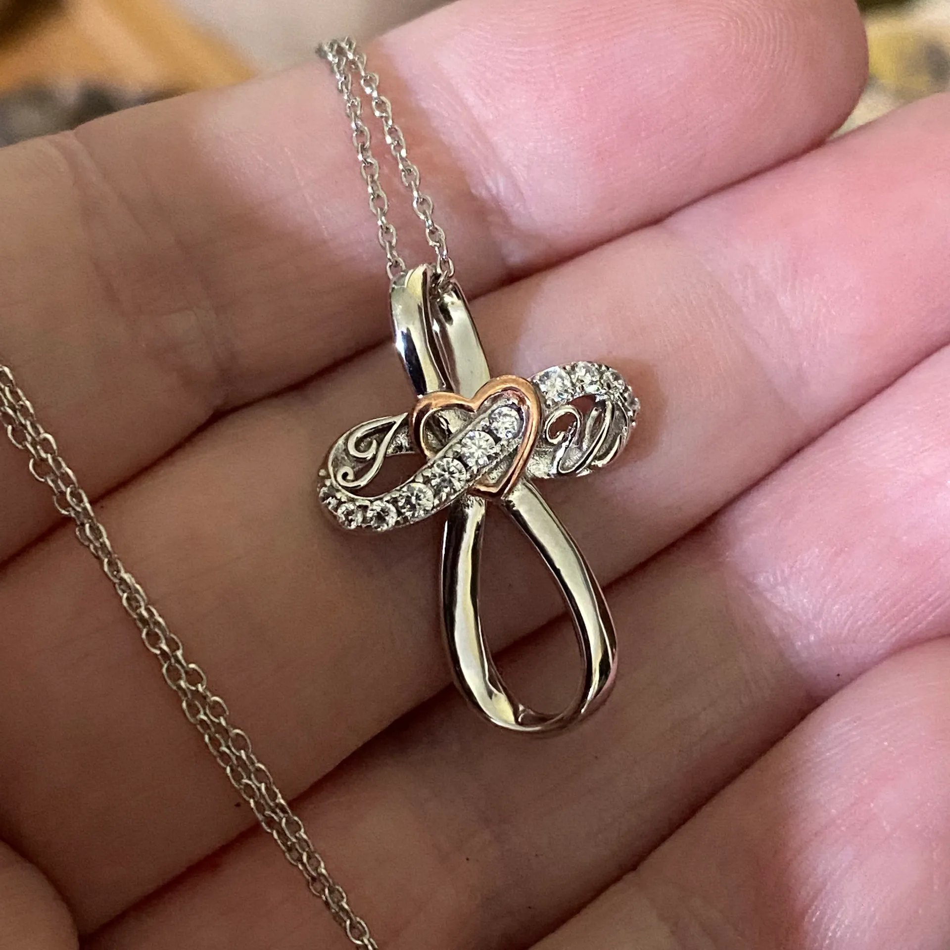 Cross CZ I Love You Sterling Silver Necklace - Image 5