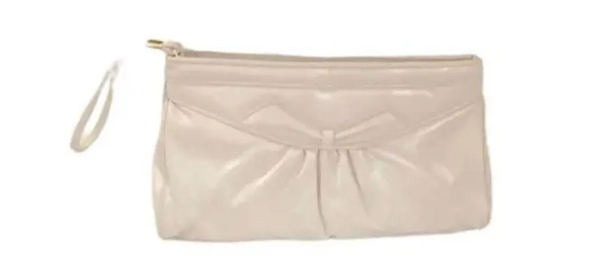 MCI Beautiful Vintage Faux Leather Clutch Bag W Wristlet Handle In Ivory White - Image 1