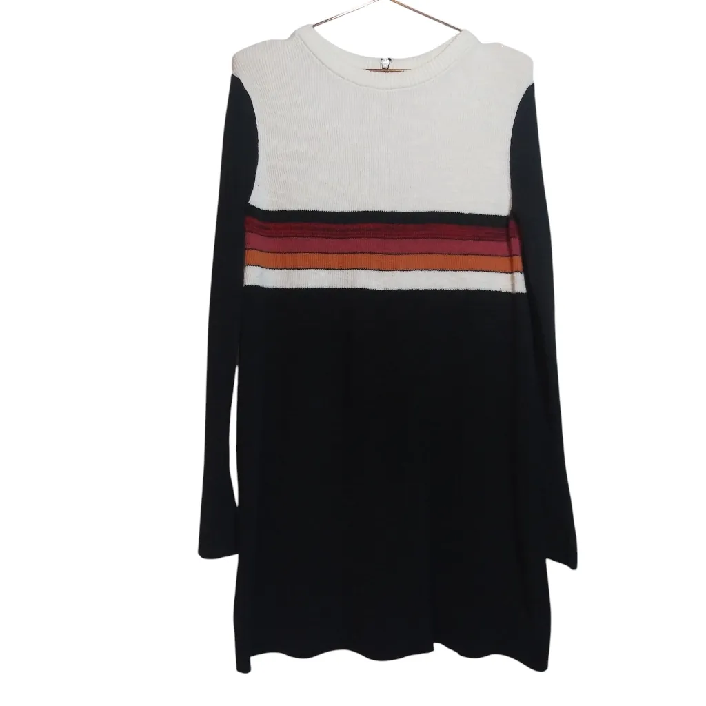 Free People Striped Color Block Long Bell Sleeve Linen Sweater Mini Dress Size M - Image 2