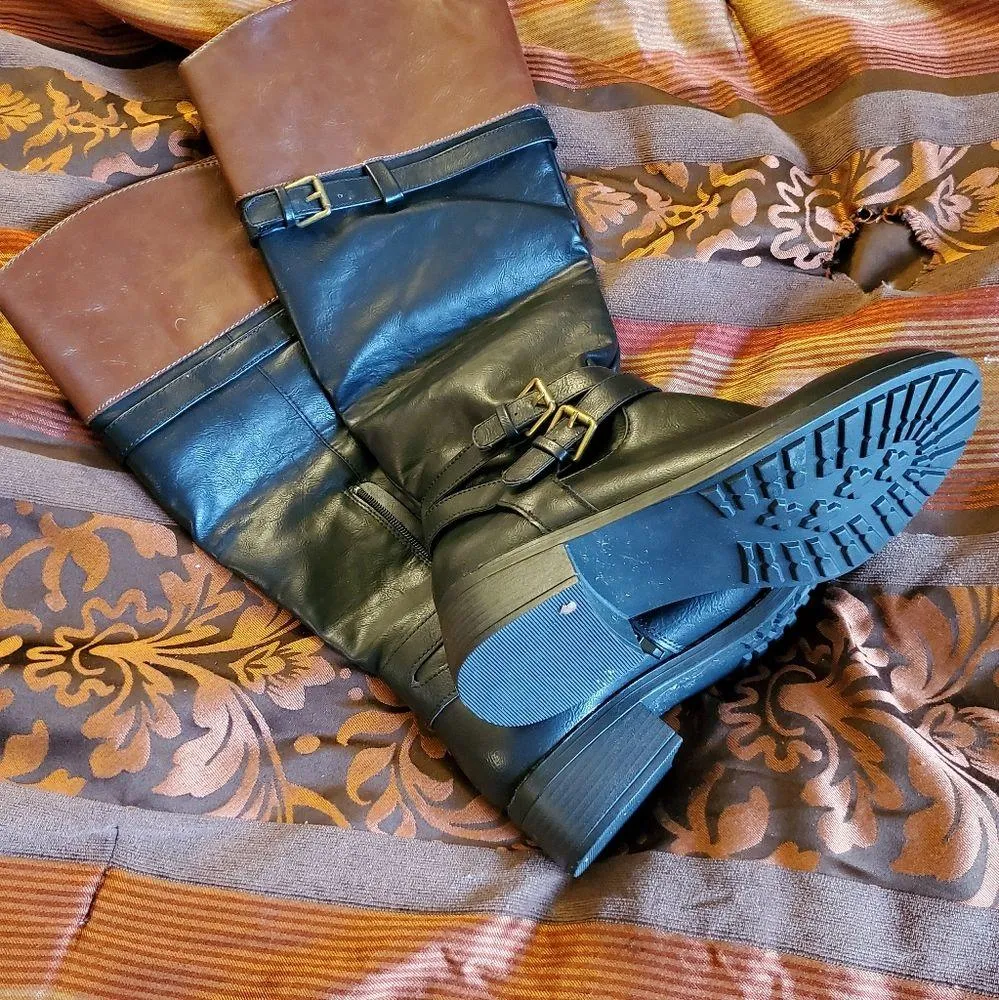 Rampage Womens Two-Tone Brown & Black Rider Boots - Image 5