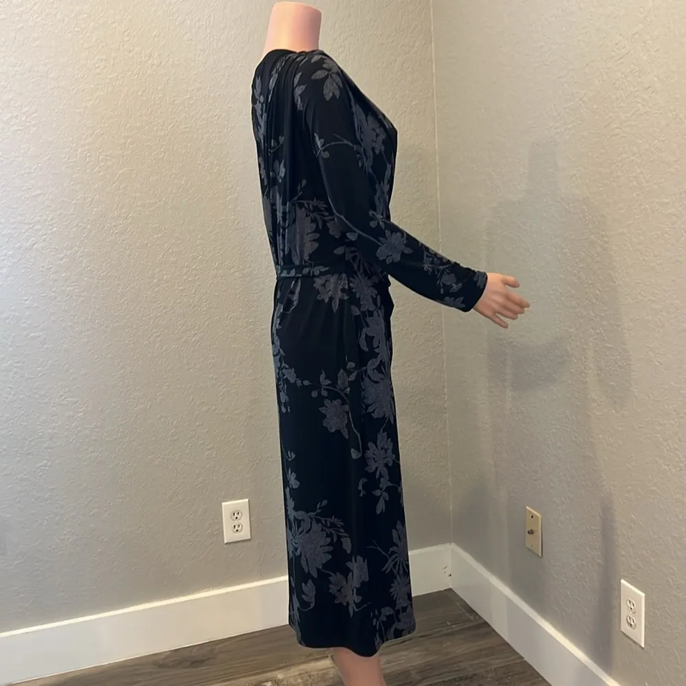Lauren Ralph Lauren Connie Faux Wrap Floral Print Midi Party Dress Size 12 #163 Black - Image 3