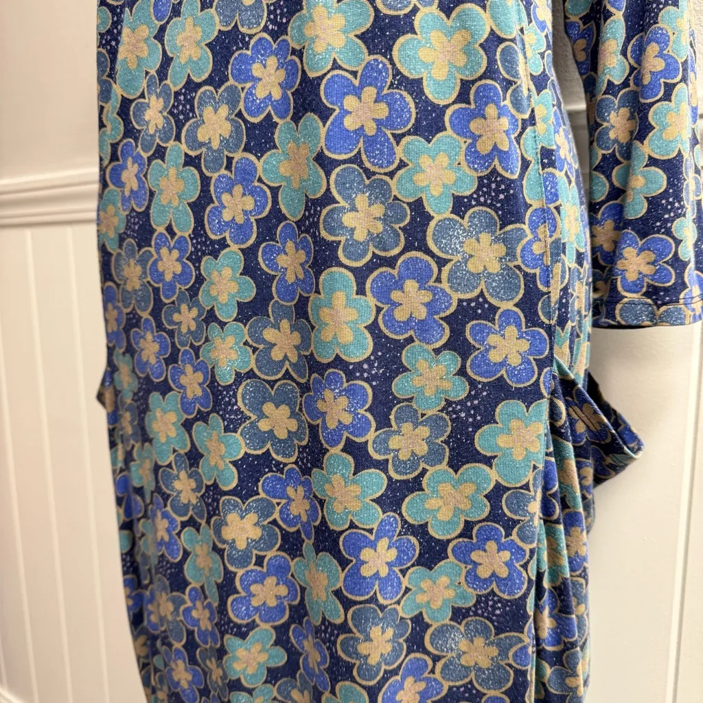 Gudrun Sjoden 3/4 Sleeve Floral Round Neck Pockets Midi Dress Blue Small S - Image 6