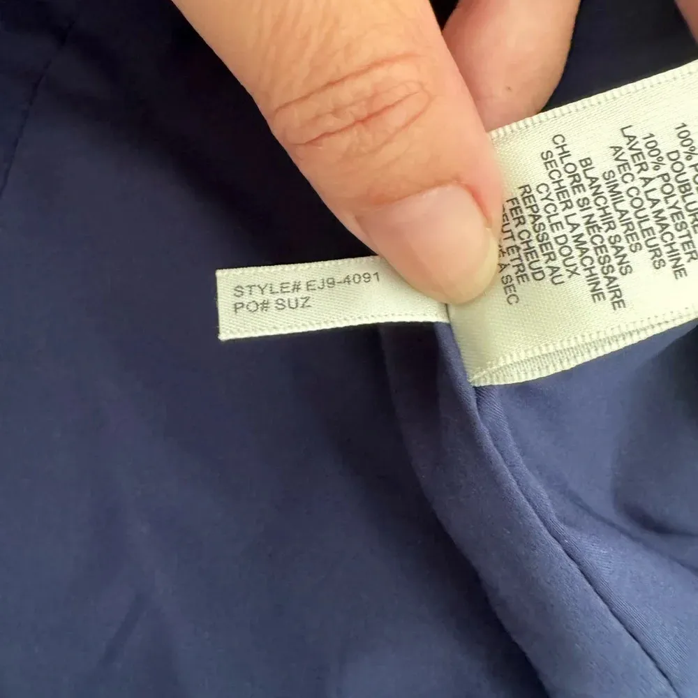 Eliza J Navy Floral Midi Dress 3/4 Ruched Sleeves V Neck Split Front Size 2 - Image 12