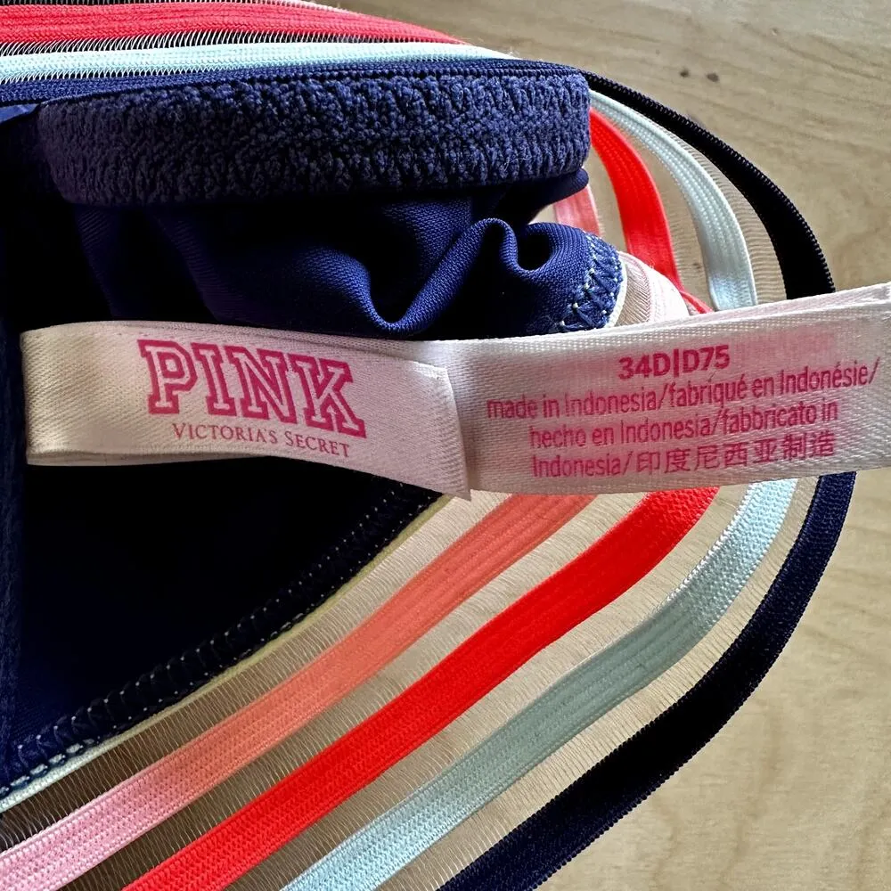 PINK Victoria's Secret Wear Everywhere Push Up Bra Strappy Mesh Navy Blue 34D - Image 2