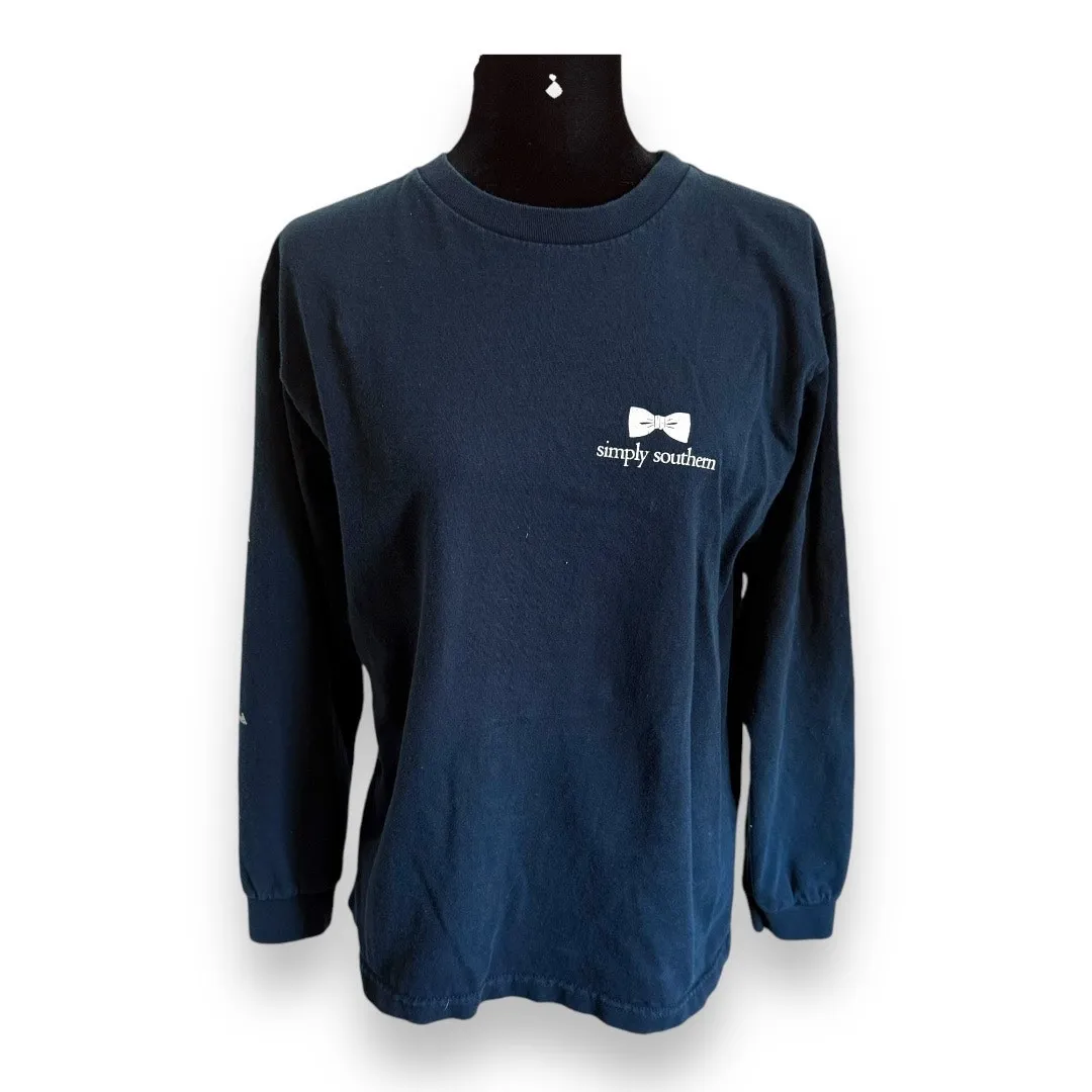 Simply Southern Womens‎ Tee Sz M Navy Blue Tie That Binds Us Preppy Crabs Whales - Image 2