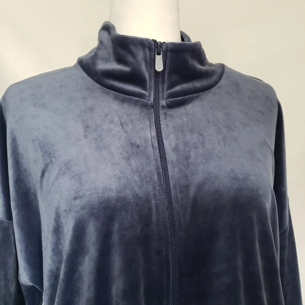 Spense Sport Womens Velour Jacket Size Large Full Zip Slate Blue High neck Y2K - Image 5