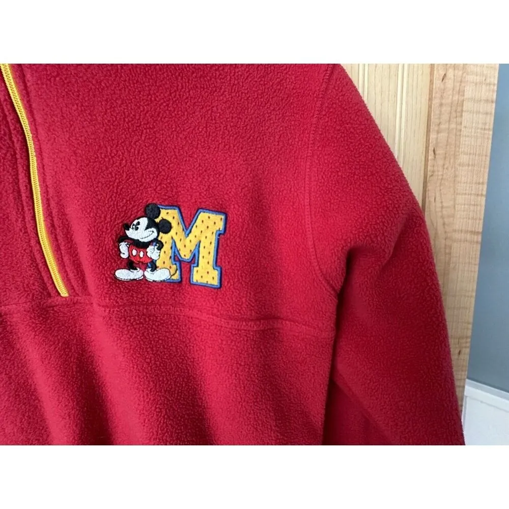 Vintage Mickey & Co. Size Medium Red Embroidered Mickey Fleece 1/4 Zip Soft - Image 2